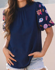 Maddison Shellfish Coral Embroidery Blouse