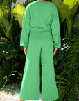 Solid Puff Sleeve Top and Drawstring Pants Set