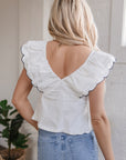 Azariah Contrast Bow Ruffle Trim V Neck Blouse
