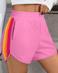 April Color Stripes Elastic High Waist Active Shorts