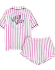 Baha Ranch Retro Pop Western Wild West Pink Pin Stripe Satin Pajamas