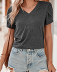Heathered Petal Sleeve V-Neck T-Shirt
