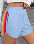April Color Stripes Elastic High Waist Active Shorts