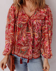 Quinn Paisley Tassel Tie Puff Sleeve Boho Blouse