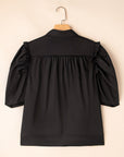 Frilled Puff Sleeve Buttoned Shirt