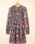 Floral Mesh Long Sleeve Mini Dress