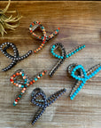 Smaller Orange and Turquoise magnesite beads Hair Clips