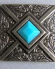 Western Screw Back Concho 1.25 In Antique Silver Turquoise Square Saddle