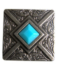 Western Screw Back Concho 1.25 In Antique Silver Turquoise Square Saddle