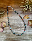 18-Inch Sterling Silver Pearl Necklace – Mixed Turquoise & Spiny Oyster (5mm)