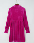 Velvet Button-Up Long Sleeve Ruffle Dress