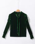 Velvet Mock Neck Puff Sleeve Blouse