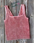 Rust Ribbed Crop Tank with Reversible Neckline