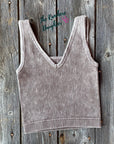 Mocha Ribbed Crop Tank with Reversible Neckline