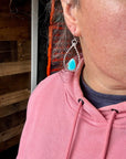 Long Dangle Earrings Hoop Turquoise & Sterling Silver