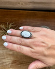 Oval ring - Adjustable- White Buffalo Ring & sterling silver