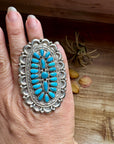 Kingman Turquoise Cluster Ring – Navajo Handmade by Jaz Wilson, Size 7.5