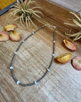 15" White Opal Necklace with Sterling Silver Pearls