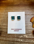 Zuni-Made Kingman Turquoise Square Stud Earrings by Davis Kaamasee – Sterling Silver