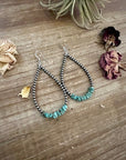 3 mm Sterling Silver Pearls earrings teardrop with real turquoise chips