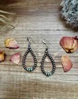 Smaller Sterling SAUCER Silver Pearls earrings teardrop and green turquoise