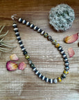 18 inch 12 mm Sterling Silver Pearls necklace & bumblebee jasper beads