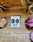 Kingman Turquoise & Silver Pearl Stud Earrings – Sterling Silver – Native Made by L. Silversmith
