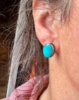 Stud Oval Turquoise Earrings& Sterling Silver