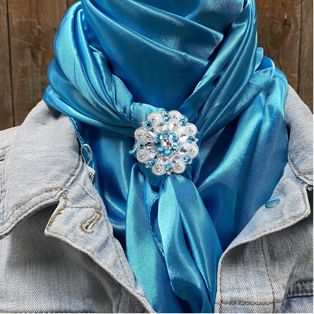 35X35" Solid Aqua Wild Rag / Scarf WRS8 - Crystal Concho Wild Rag Slides - Assorted