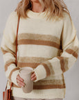 Stripe Reverse Seam Drop Shoulder Baggy Sweater