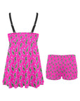 Pink Lightning Bolt Swim Dress & Shorts Set