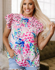 Keyla Floral Mixed Ruffle Cap Sleeve Blouse