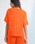 Textured V Neck T Shirt and Shorts Set
