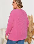Plus Size Corded Knit Reverse Seam Long Sleeve Top