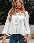 Skylar Flower Lace-up Babydoll Blouse