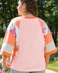 Selah Plus Size Floral Raglan Half Sleeve Top