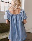 Camryn Bubble Sleeve Square Neck Denim Babydoll Dress