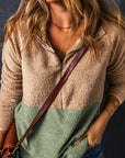 Melissa Two Tones Color Block Half Zip Fleece Sweatshirt