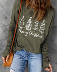 Thea Merry Christmas Trees Thumbhole Sleeve Graphic Tee