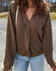 Solid Button Front V-Neck Cardigan