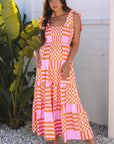 Elyse Boho Gingham Tied Straps Smocked Maxi Dress