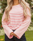 Colorblock Stripe Textured Dropped Long Sleeve Top