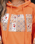 Floral Patchwork Drawstring Hoodie