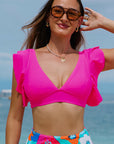 Lauren Ruffled V Neck Swim Top