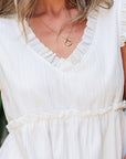 Textured Ruffle Trim V-Neck Top