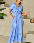 Kelsey Textured Flutter Sleeve Ruffled Maxi Dress