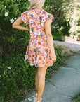 August Floral Print Split Neck Flutter Sleeve Dress