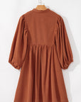 Solid Corduroy 3/4 Sleeve Snap Button Dress