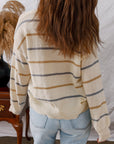 Stripe Buttoned V-Neck Cardigan Sweater