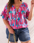 Lisa Plus Brushstroke Ruffle Sleeve Button V Neck Blouse